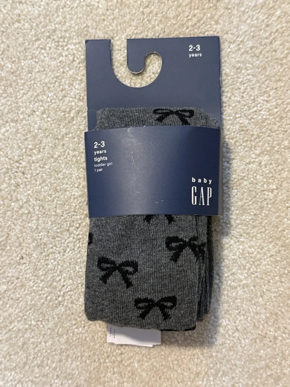 baby GAP Toddler Gray Tights with Black Bows (2-3 Years) NWT